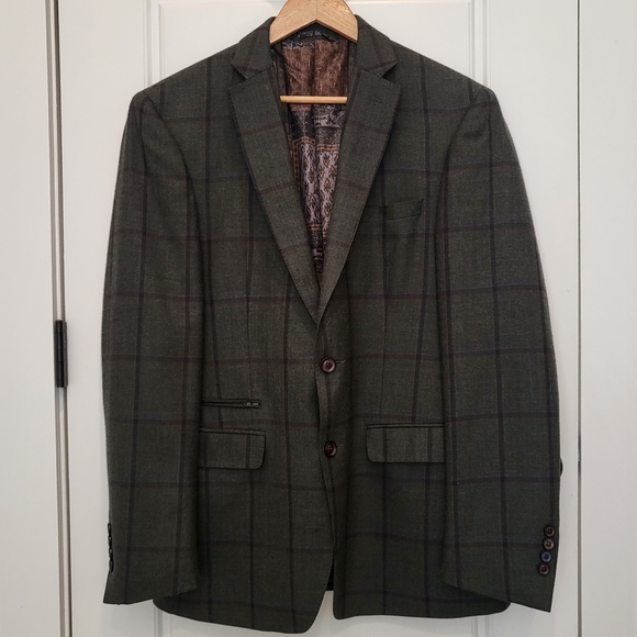 SOLD Green windowpane check plaid blazer - Picture 1 of 5